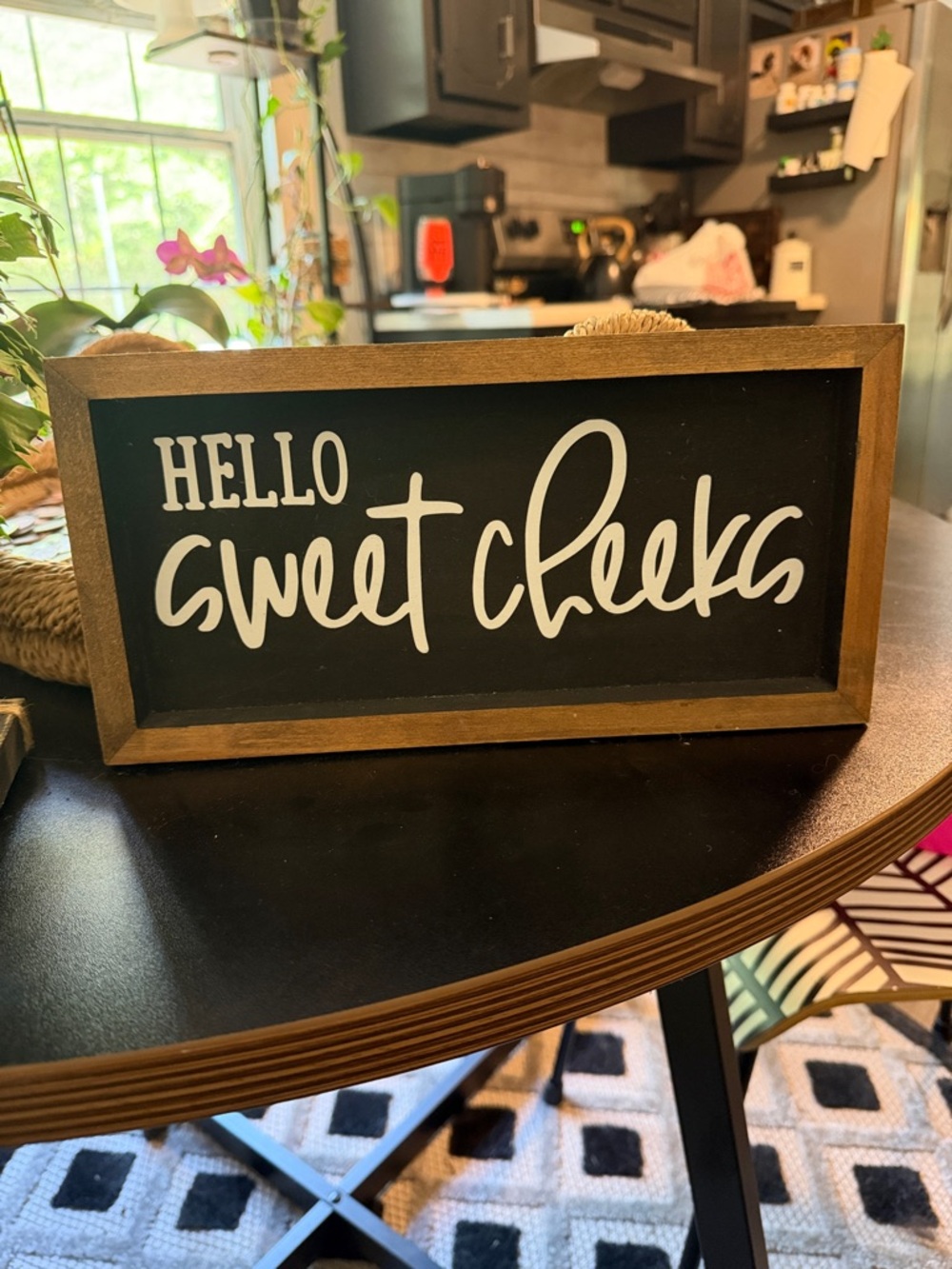 Hello Sweet Cheeks Wooden Framed Sign - Black and White